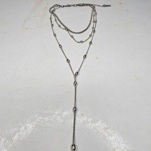 ISADORA Layered Gun Metal Grey Multiple Chain Y/Drop Choker Necklace 12.5" Long - Picture 1 of 6